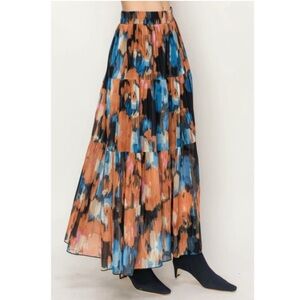 MELLOWDAY M Mesh tiered polyester woman blue-orange maxi skirt neutral career